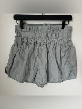 FP Movement by Free People Light Silver Smocked Waist Athletic Shorts